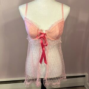 Victoria's Secret Link Pink Polka Dot Tie Front Chemise